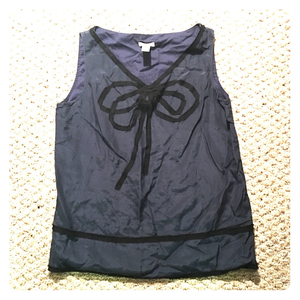 J. Crew sleeveless navy blouse black bow 4